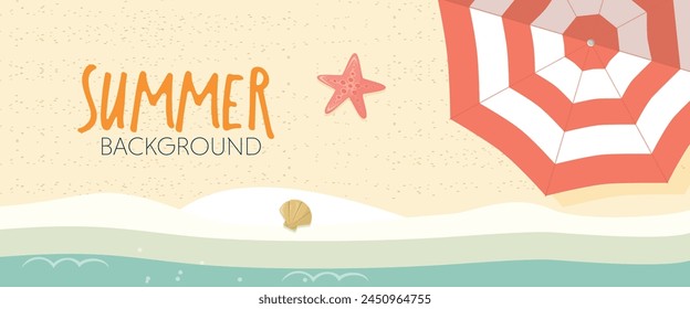 Beach background aerial view with an umbrella on the sand
