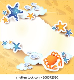 Beach background with blank banner, vector