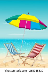 Beach Background Beach Chairs Umbrella Stock Vector (Royalty Free ...