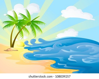 beach background with coconut trees