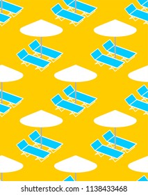Beach background. Deck chair and umbrella pattern seamless. Summer ornament. Vector illustration.
