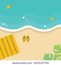 Beach Background Design. Vector Illustration with Cartoon Style.