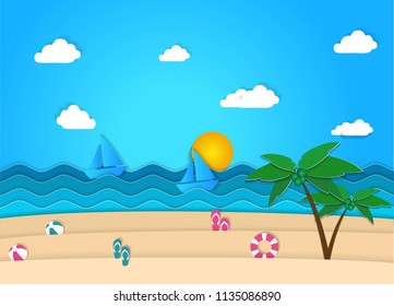 Beach background in flat style and The summer holidays background 