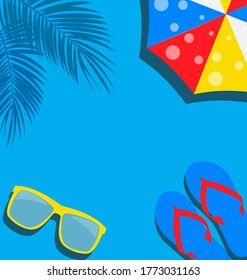 Beach Background with  Flip Flop, Palm, Umbrella and Glasses Vector Illustration EPS10
