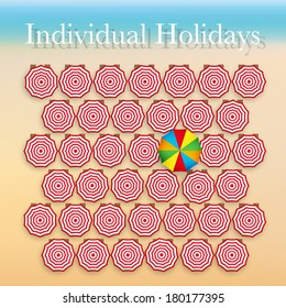 Beach background of individual holidays. Summer sunny illustration. Vector Illustration