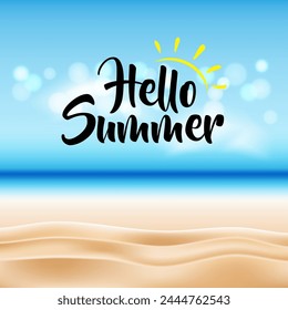 Beach Background with Lettering Hello Summer vector illustration
