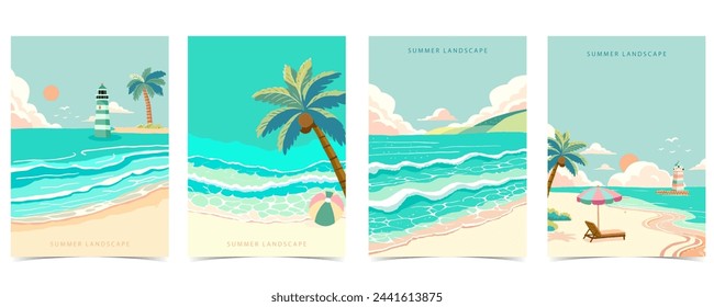 beach background with sea,sand,sky.illustration vector for a4 page design