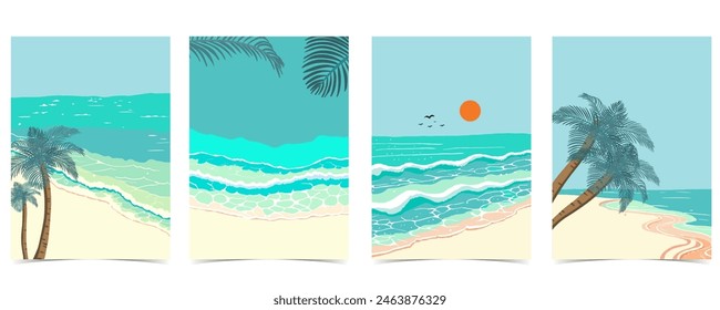 fondo de playa con mar, arena, cielo. ilustración Vector para diseño de página a4