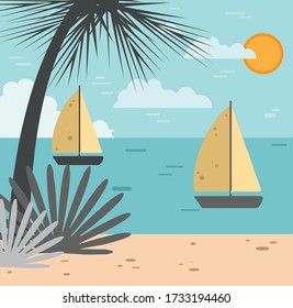Beach background with ship illustration