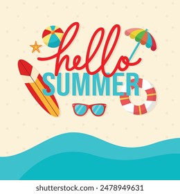 Beach background with summer elements and lettering