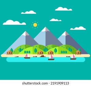 Beach background, summer flat illustration