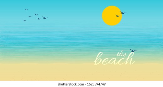 Beach Background with sun and birds