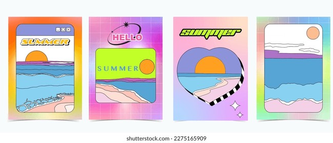 Beach background with sun,sea and sky in the daytime with y2k style