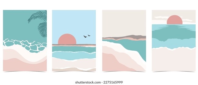 Beach background with sun,sea and sky in the daytime with pastel color