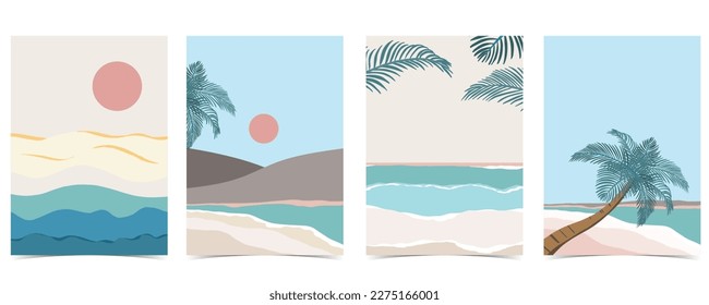 Beach background with sun,sea and sky in the daytime with pastel color