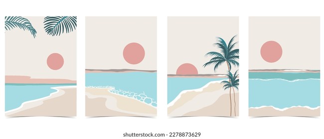 Beach background with sun,sea and sky in the daytime with pastel color