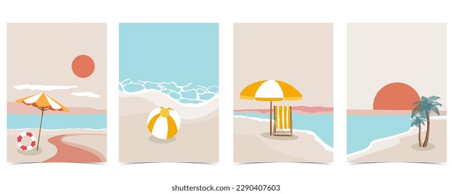 Fondo de playa con sol, mar y cielo durante el día con colores pastel