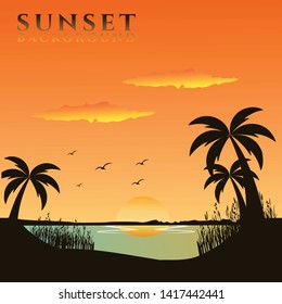 Beach background at sunset design vector silhouette