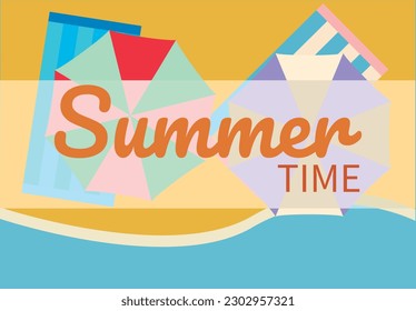 Beach background with umbrella and summer towel.