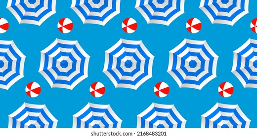 Beach background. Beach umbrellas and balls as summer pattern