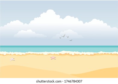 beach background vector, cloud, wave, water, sea, ocean, sky, sand.