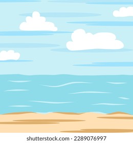 Beach background vector, cloud, wave, sea, ocean, sky, sand.Beach landscape-digital painting illustration. Vector illustration-ocean on background. Poster template with place for your text.