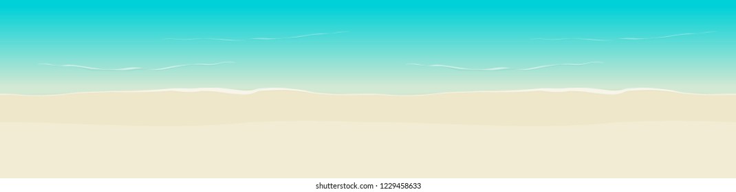 Beach background vector seamless illustration top view, flat cartoon sea coast and beach sand backdrop backdrop template