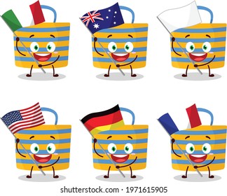 Beach bag cartoon character bring the flags of various countries