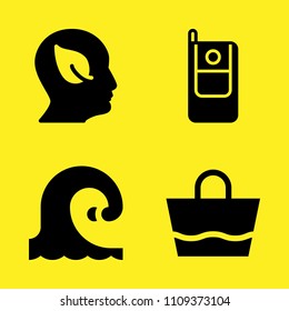 beach bag, cellphone, profile and wave vector icon set. Sample icons set for web and graphic design