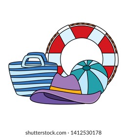 beach bag and float with summer icons