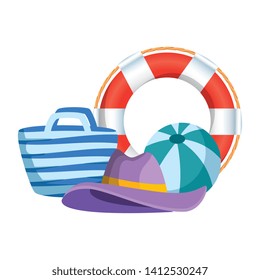 beach bag and float with summer icons