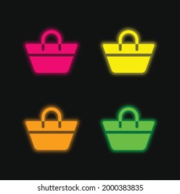 Beach Bag four color glowing neon vector icon