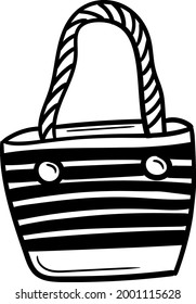 Beach bag hand drawn vector doodle illustration. Cartoon beach bag. Isolated on white background. Hand drawn summer element