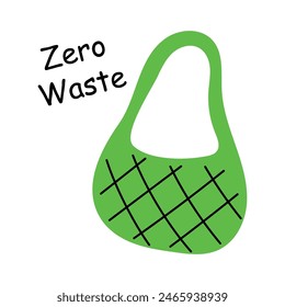 Beach bag, hand-drawn shopper with the inscription Zero Waste. Green bag. Vector illustration of icon, logo, eps 10. Eco bags concept