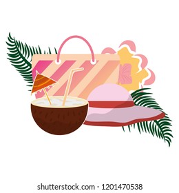 beach bag hat flowers coconut cocktail tropical summer