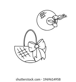 Bolsa de playa y sombrero de un doodle de verano. Ilustraciones de vectores dibujadas a mano para tarjetas de felicitación, carteles, pegatinas y diseños estacionales.