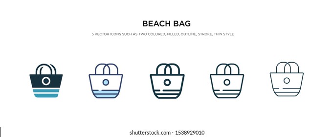 beach bag icon in different style vector illustration. two colored and black beach bag vector icons designed in filled, outline, line and stroke style can be used for web, mobile, ui