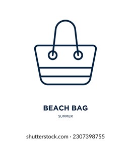 Strandtasche Ikone aus der Sommerkollektion. Dünne, lineare Strandtasche, Hotel, Reiseumriss einzeln auf weißem Hintergrund. Line Vektorbeutelzeichen, Symbol für Web und Mobile