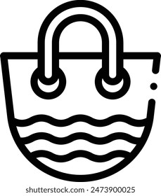 Strandtaschen-Symbol. Dünnes lineares Design isoliert auf weißem Hintergrund