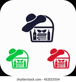 Beach bag Illustration set. Blue, green, red icon.