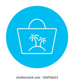 Beach bag line icon for web, mobile and infographics. Vector white icon on the light blue circle isolated on white background.