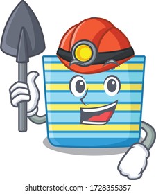 Beach bag miner cartoon design concept with tool and helmet