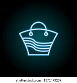 Beach bag neon icon. Elements of Camping set. Simple icon for websites, web design, mobile app, info graphics on dark gradient background