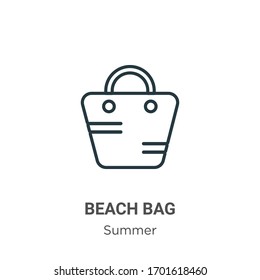 Icono vectorial de contorno de bolsa de playa. Icono de bolsa de playa negra de línea delgada, vector plano ilustración de elemento simple del concepto de verano editable trazo aislado sobre fondo blanco