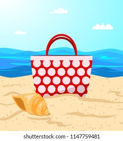 Beach bag with polka dots. Vector illustration.