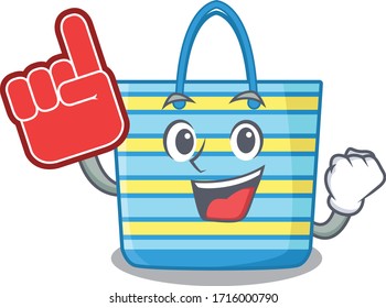 Beach bag presented in cartoon character design with Foam finger