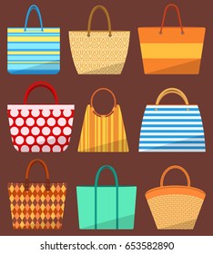 Beach bag set. Vector illustration.