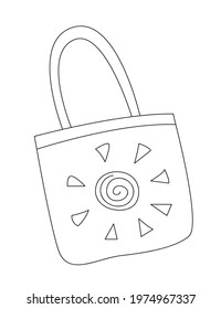 Beach bag or for shopping and sun image.Isolated contour black and white object on a white background.