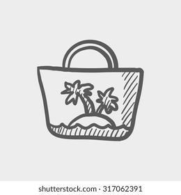 Beach bag sketch icon for web, mobile and infographics. Hand drawn vector dark grey icon isolated on light grey background.