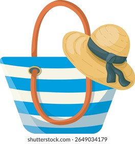Beach bag and straw women's hat